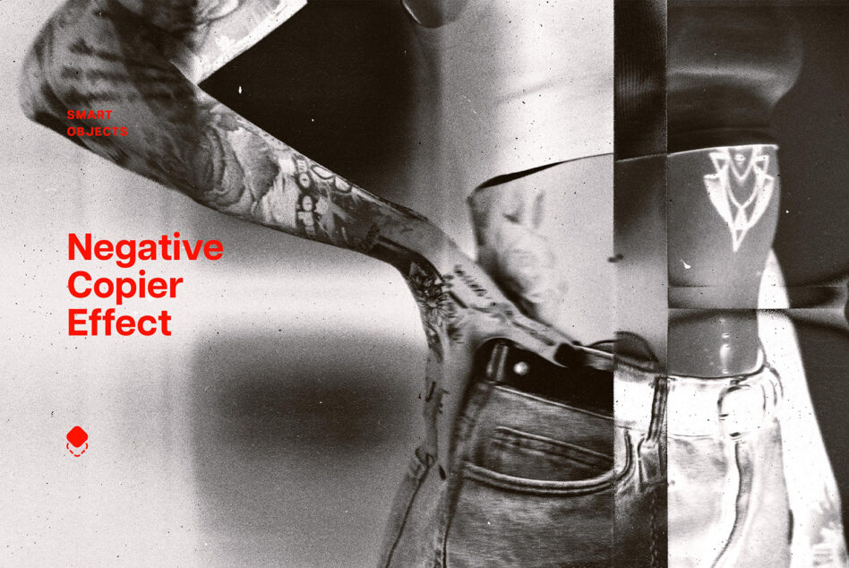 Retro photo mockup showing negative copier effect text overlay on vintage body shot