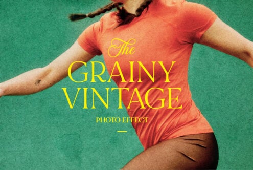 Grainy vintage photo effect mockup featuring text overlay and retro styled image in warm tones ideal for graphic designers creating nostalgic visuals.
