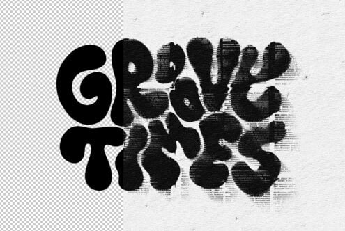 Groovy distorted text graphic design on canvas texture with text overlay effect. Ideal for designers seeking unique typography templates and graphics.