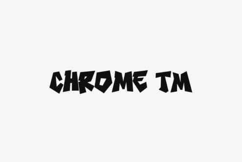 Bold geometric font spelling Chrome TM on a light background ideal for digital asset marketplaces targeting designers seeking unique typography resources.