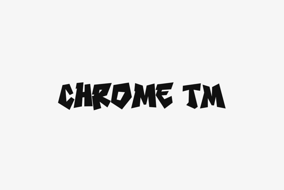 Bold black distorted sans serif text reading chrome tm on light gray background