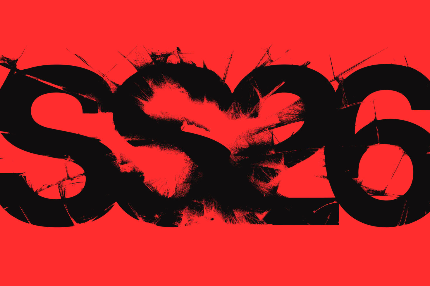 Bold black text SS26 on vibrant red background with distressed rough texture; ideal for typography projects fonts and graphic design resources.