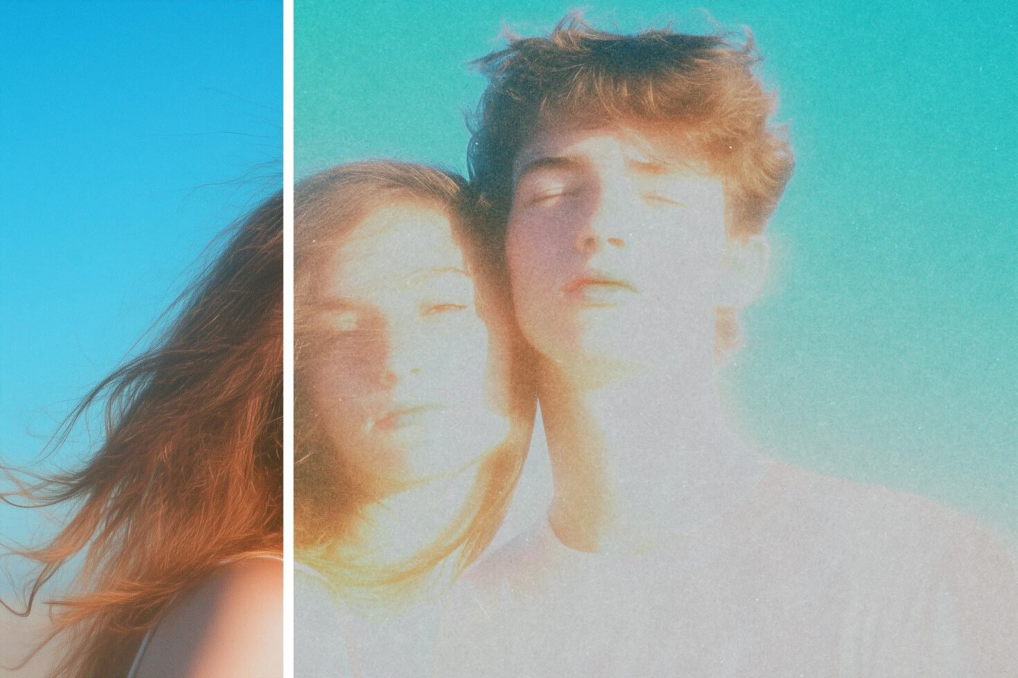 Colorful vintage-style photo effect with couple, perfect for graphic designers. Enhance projects with this retro-inspired filter ideal for creative templates.