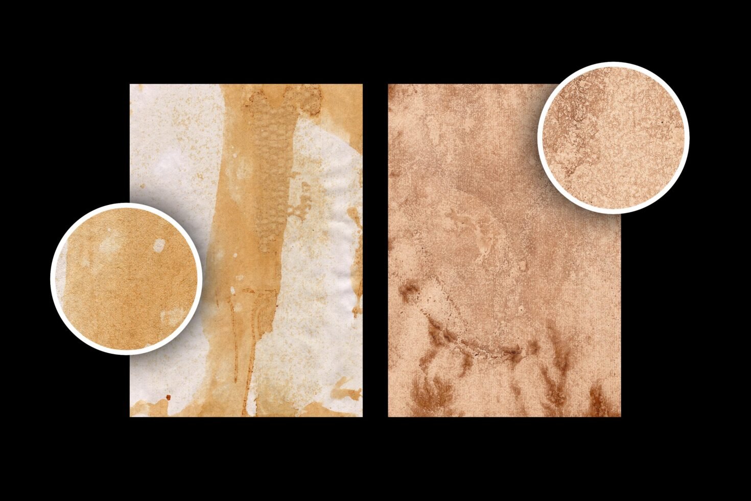 Vintage paper texture graphics for designers with close-up details showcasing rustic stained patterns perfect for backgrounds and mockups.
