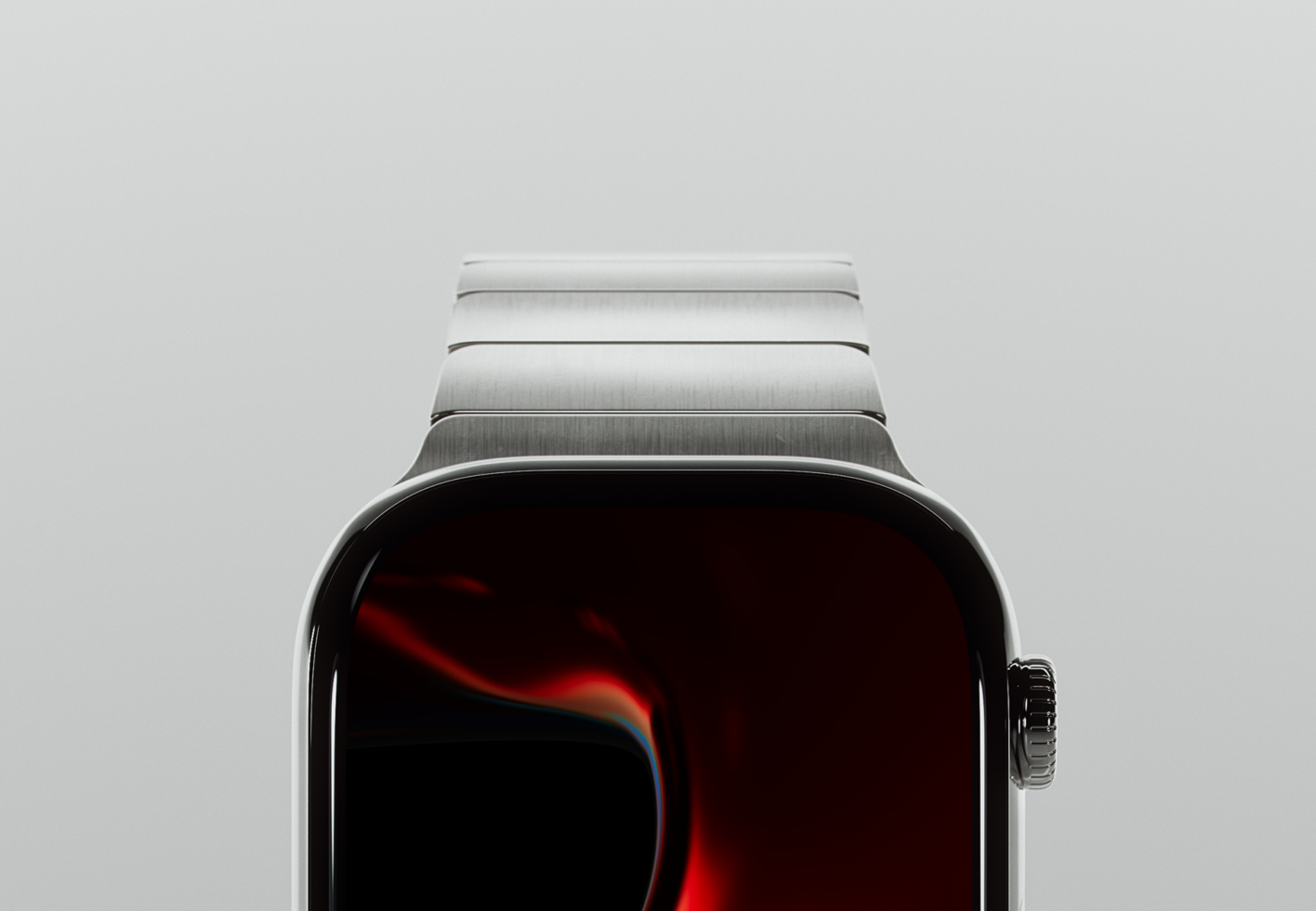 Silver smartwatch with black screen displayed on neutral background