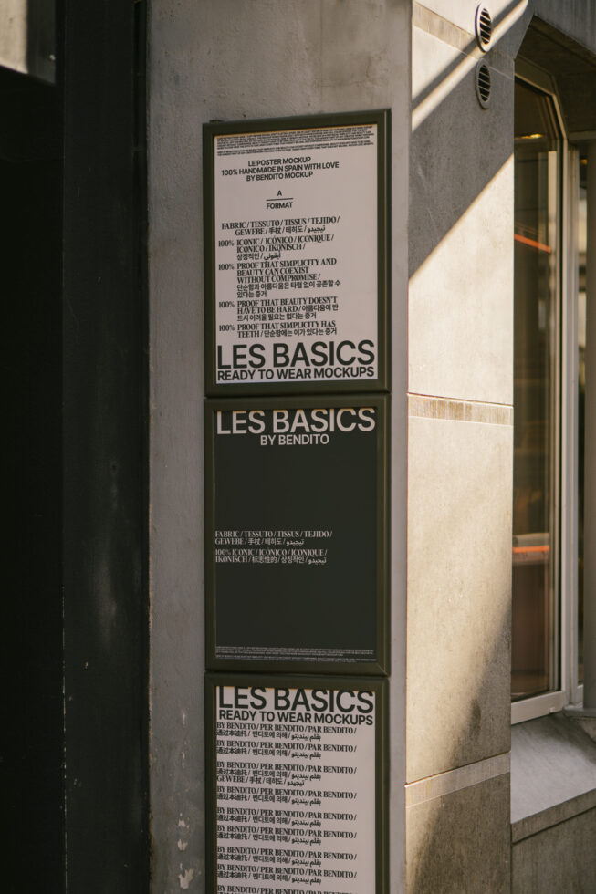 Urban poster mockup display in sunlight on textured wall ready for designers showing simplicity elegance multilingual text SEO mockups templates graphics.