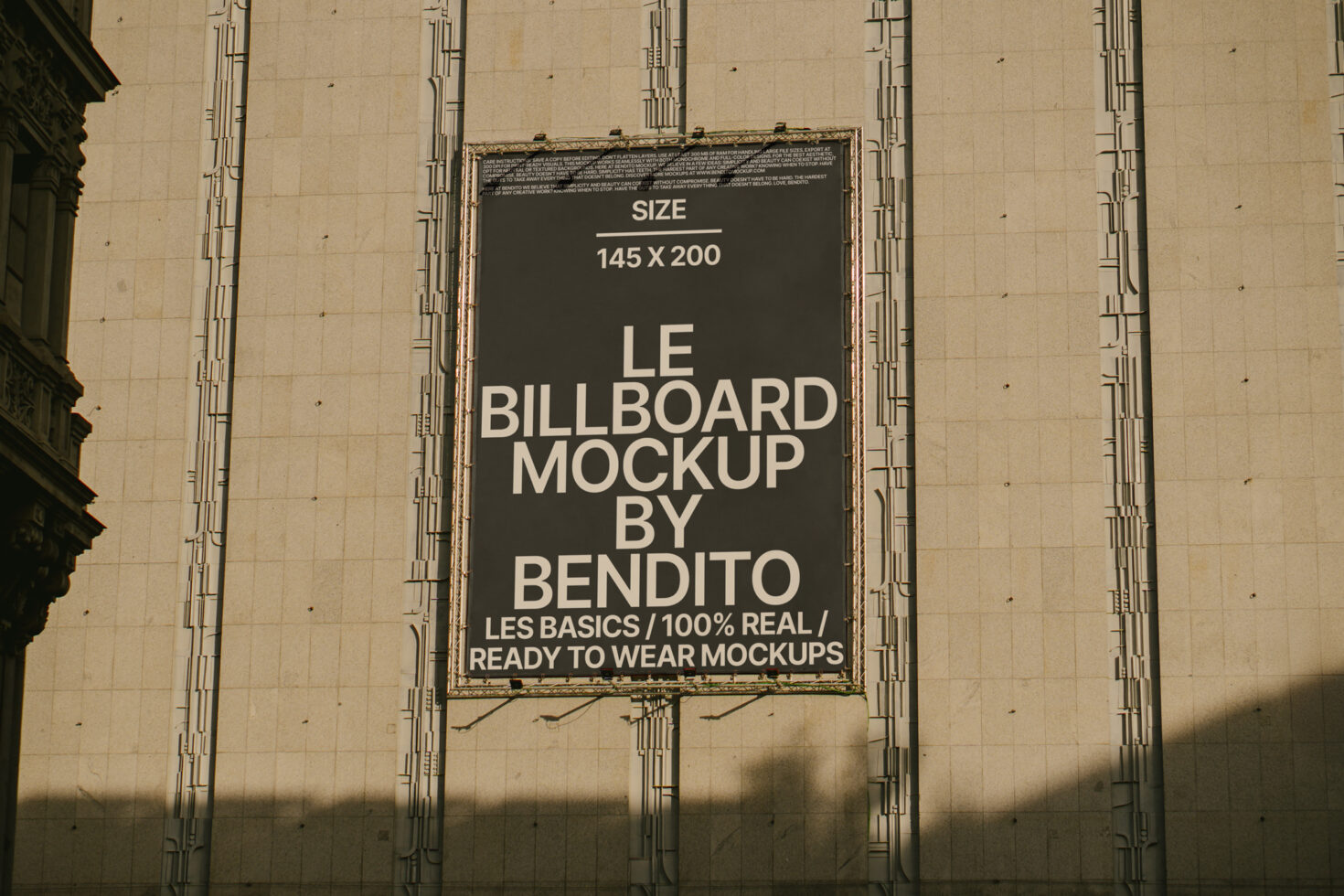 Dark banner on concrete wall showing Le Billboard Mockup 145x200 by Bendito