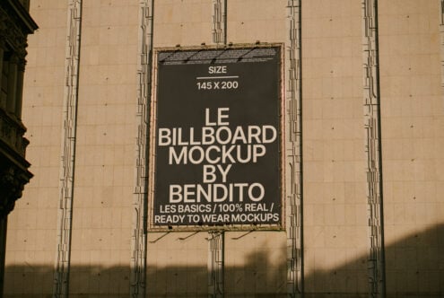 Large billboard mockup on a building facade, ideal for urban advertising design projects. Keywords: mockup, billboard, design, urban, template, digital.