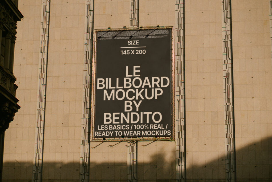 Dark banner on concrete wall showing Le Billboard Mockup 145x200 by Bendito