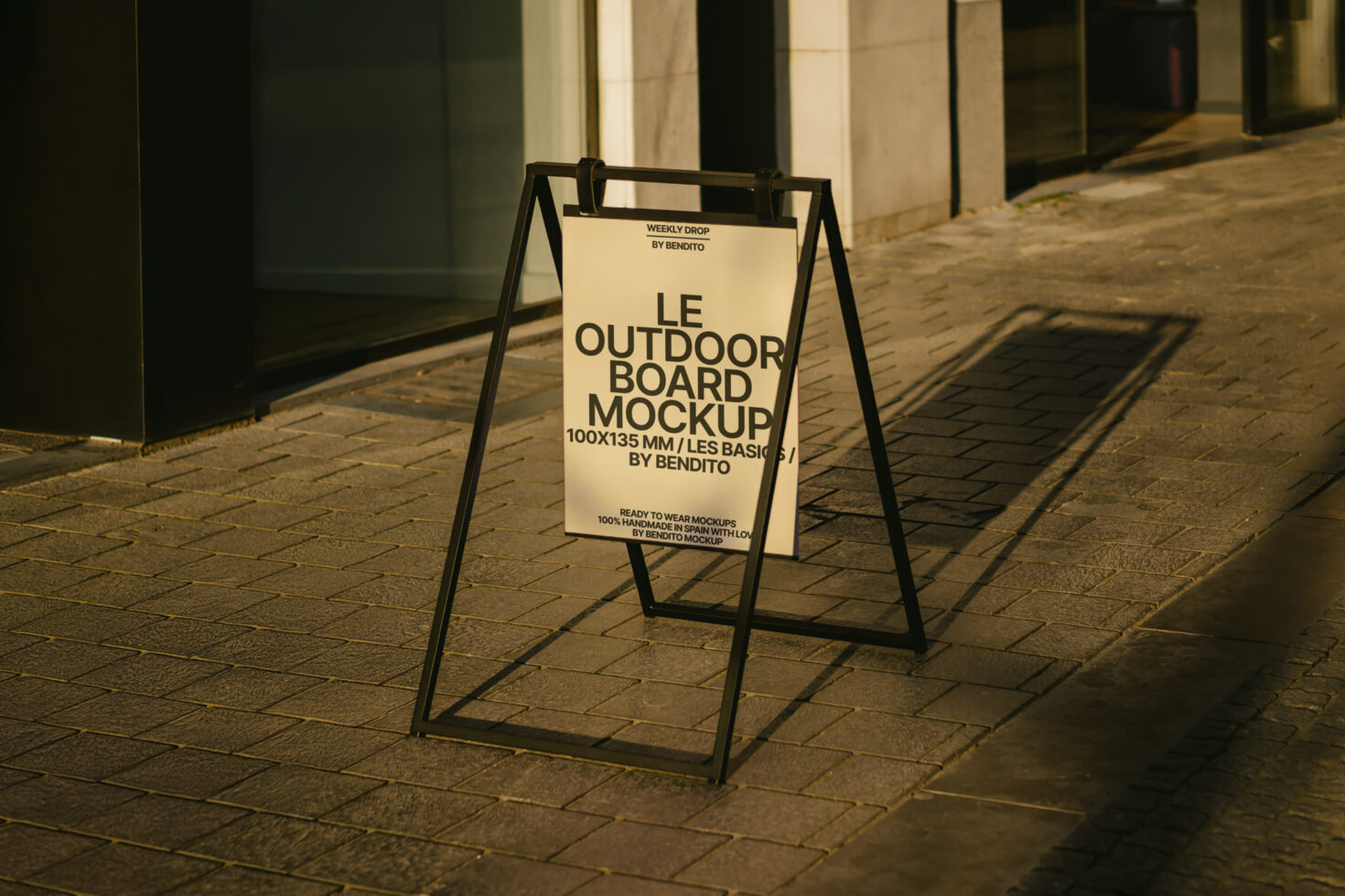 Outdoor board mockup for signage design shown on a pavement. Perfect for showcasing branding or advertising. Ideal for graphic design projects