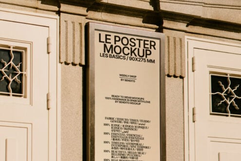 Urban poster mockup displayed on an exterior wall. High-quality design template ideal for showcasing branding ideas. Perfect for designers seeking realistic graphics.