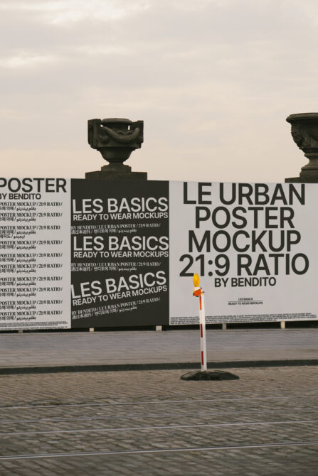 Large exterior poster mockup showing typography design on urban structure