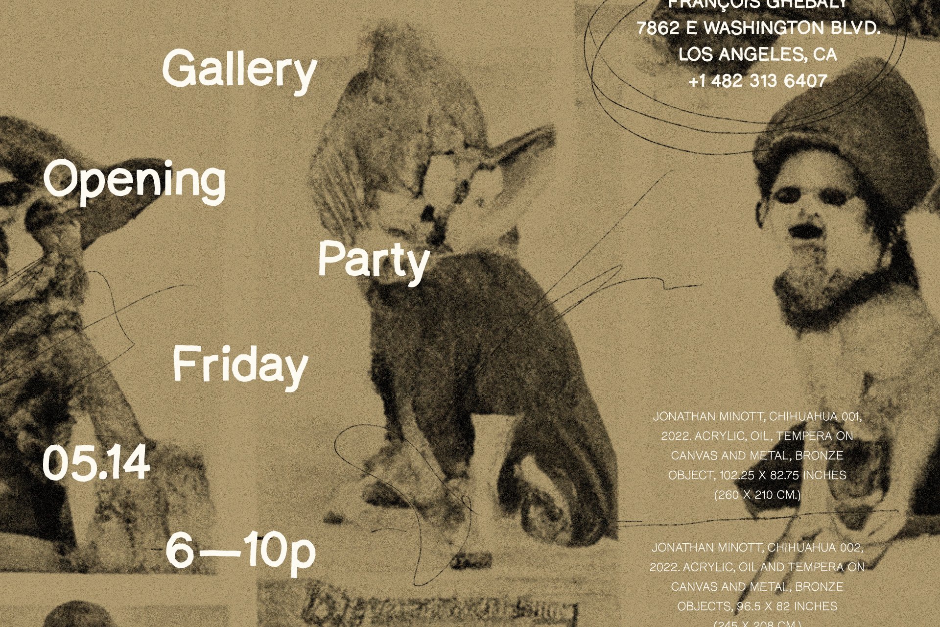 Grunge-style gallery opening poster template featuring abstract animal art with event details in bold typography. Ideal for designers needing vintage design assets.