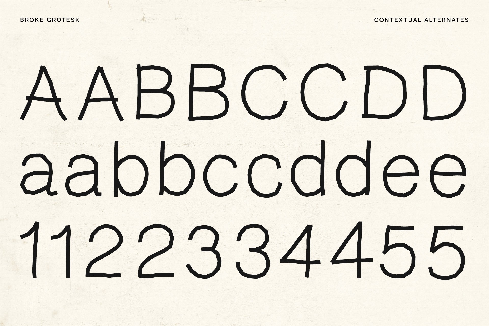 Hand-drawn display font Broke Grotesk featuring uppercase lowercase letters and numbers perfect for graphics design templates typography projects SEO