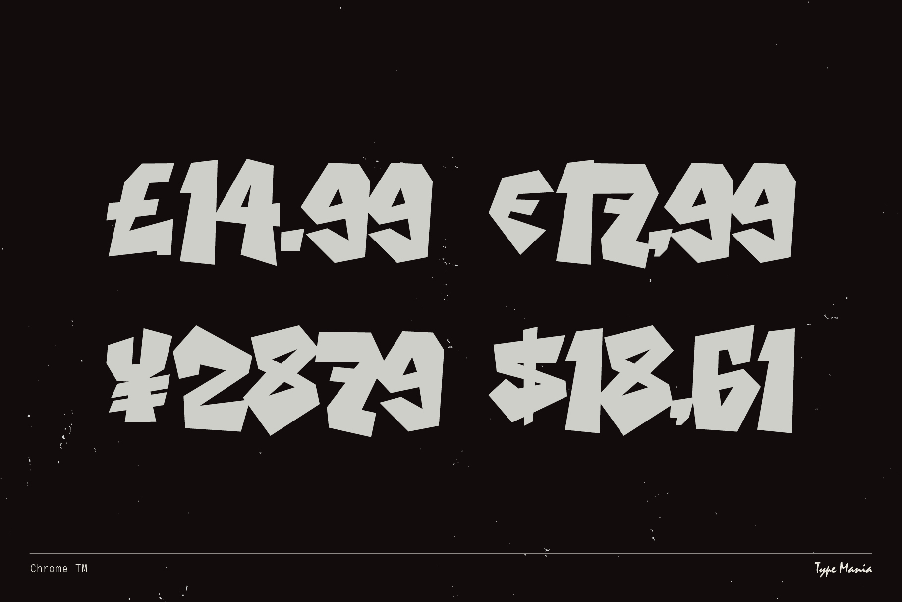 Bold graffiti-style font displaying prices in different currencies on a black background. Perfect for designers seeking unique typography assets.