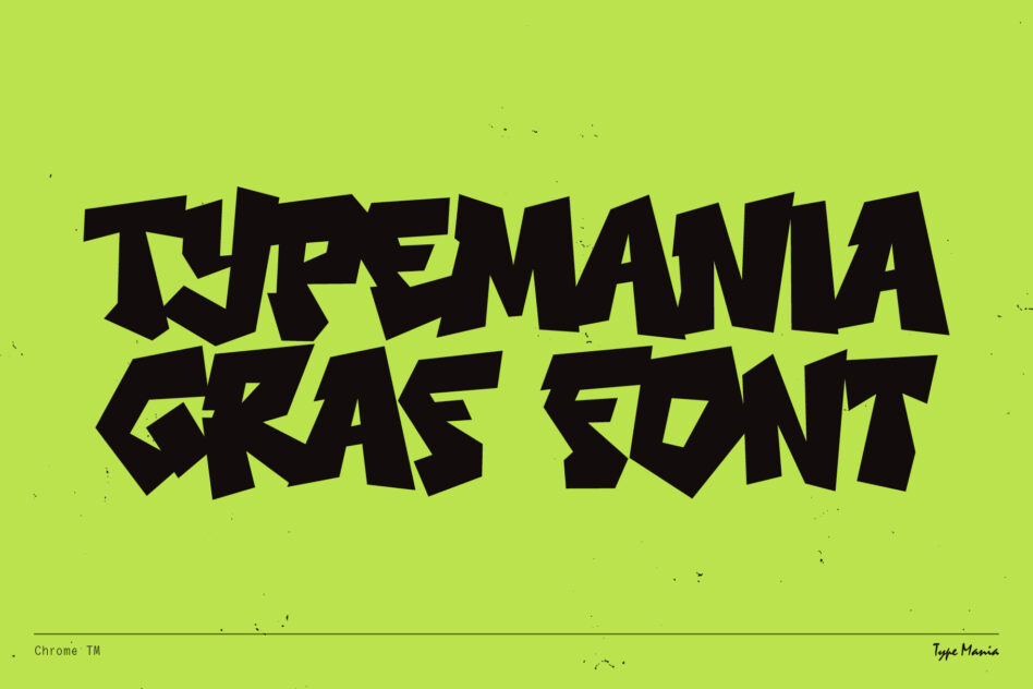 Bold black distressed letters spelling 'tremana graf font' on lime green