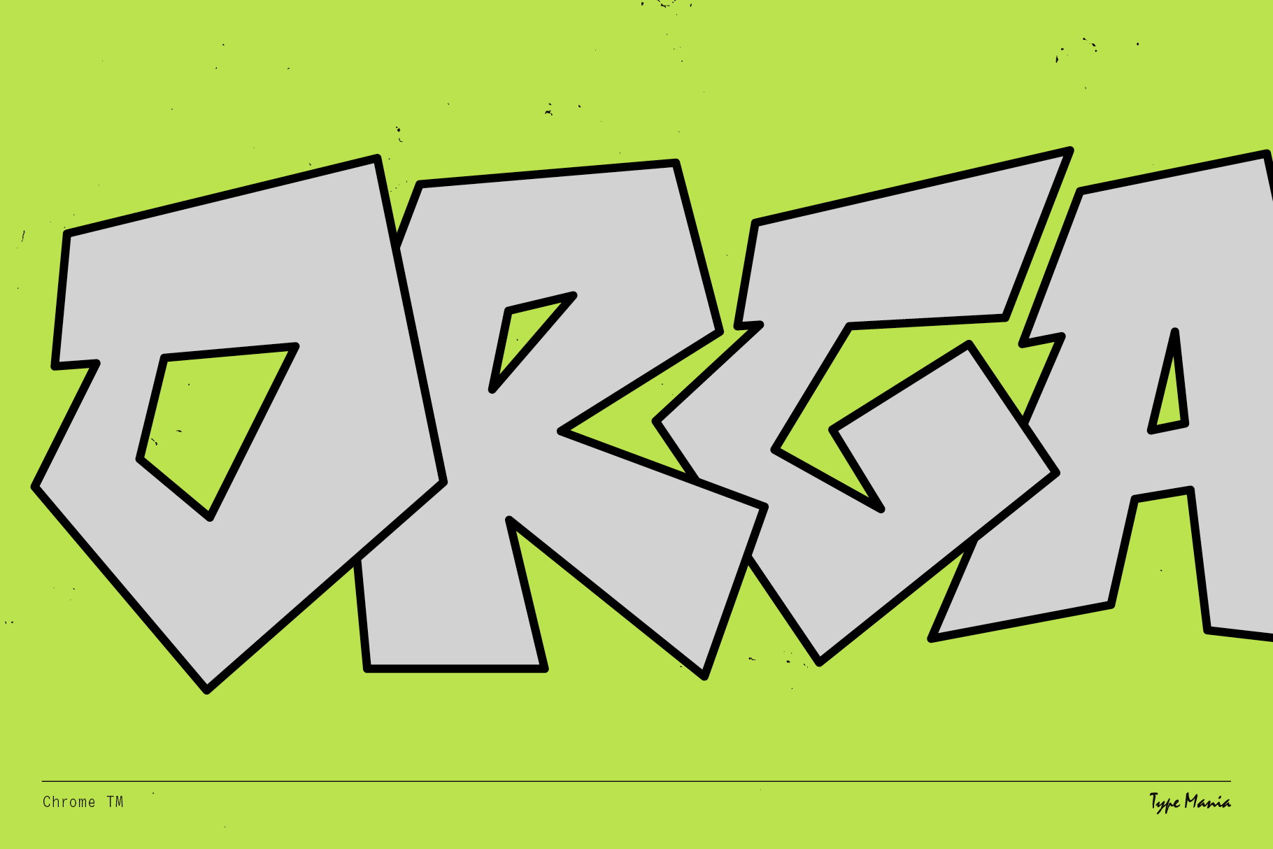 Graffiti-style font graphic with bold gray letters on a vibrant lime green background ideal for urban design projects and creative typography.