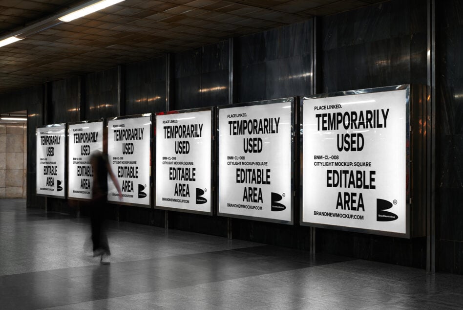 Underground city light poster mockups display editable content in urban setting ideal for designers branding templates advertising presentations SEO.