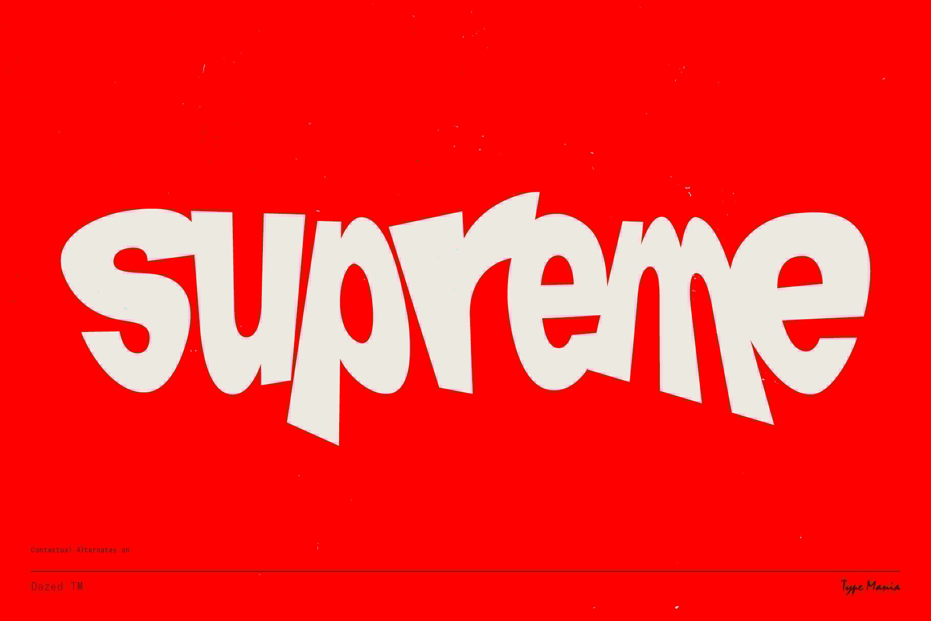Bold retro font design with large 'supreme' text against vivid red background. Perfect for graphics designers looking for unique typographic elements.