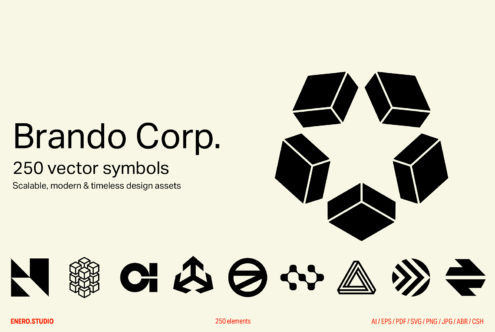 Modern vector symbols set with 250 scalable icons for graphic design. Formats: AI, EPS, PDF, SVG, PNG, JPG. Ideal for templates and mockups.