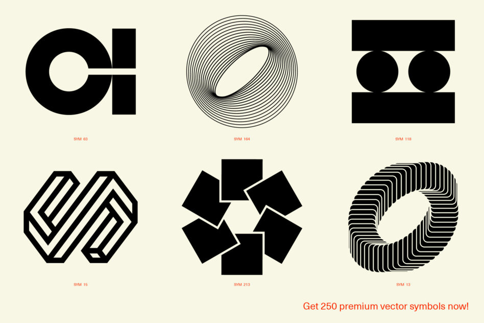 Set of six modern vector symbols showcasing geometric designs ideal for graphic templates. Perfect for designers seeking unique elements for projects.