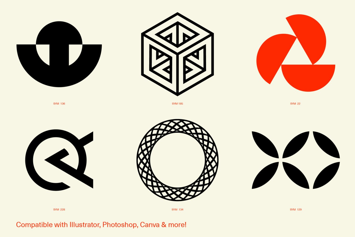 Collection of abstract geometric logos with bold colors and intricate designs, ideal for branding and design projects. Compatible with major software.