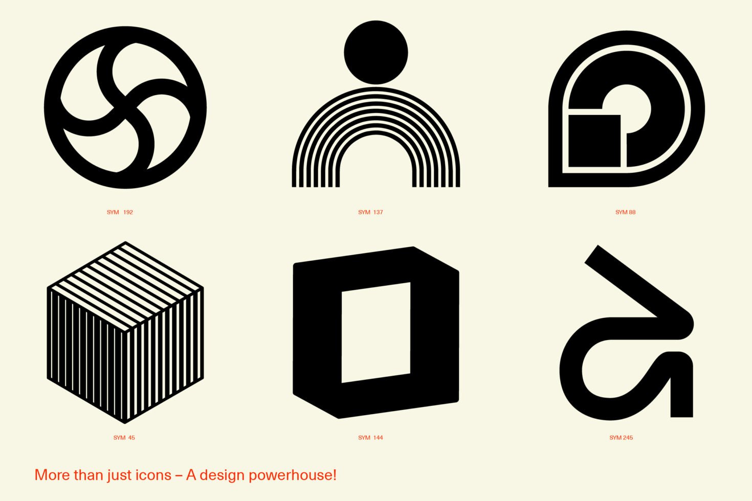 Set of six geometric design symbols on light background for templates. Ideal for graphic designers seeking modern abstract elements for projects.
