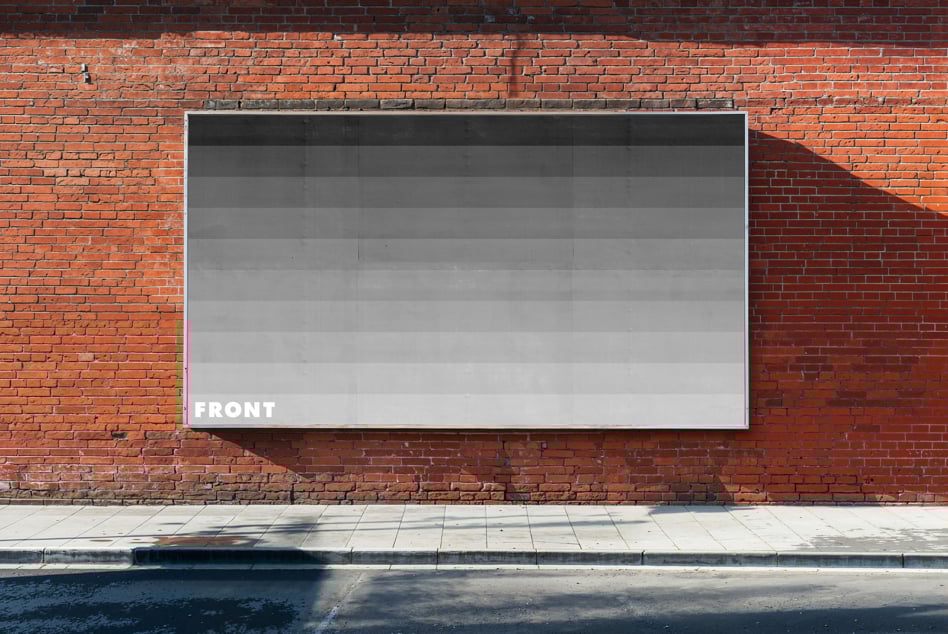 Urban mockup design template featuring a large blank billboard on a red brick wall ideal for advertising graphics branding or creative displays.
