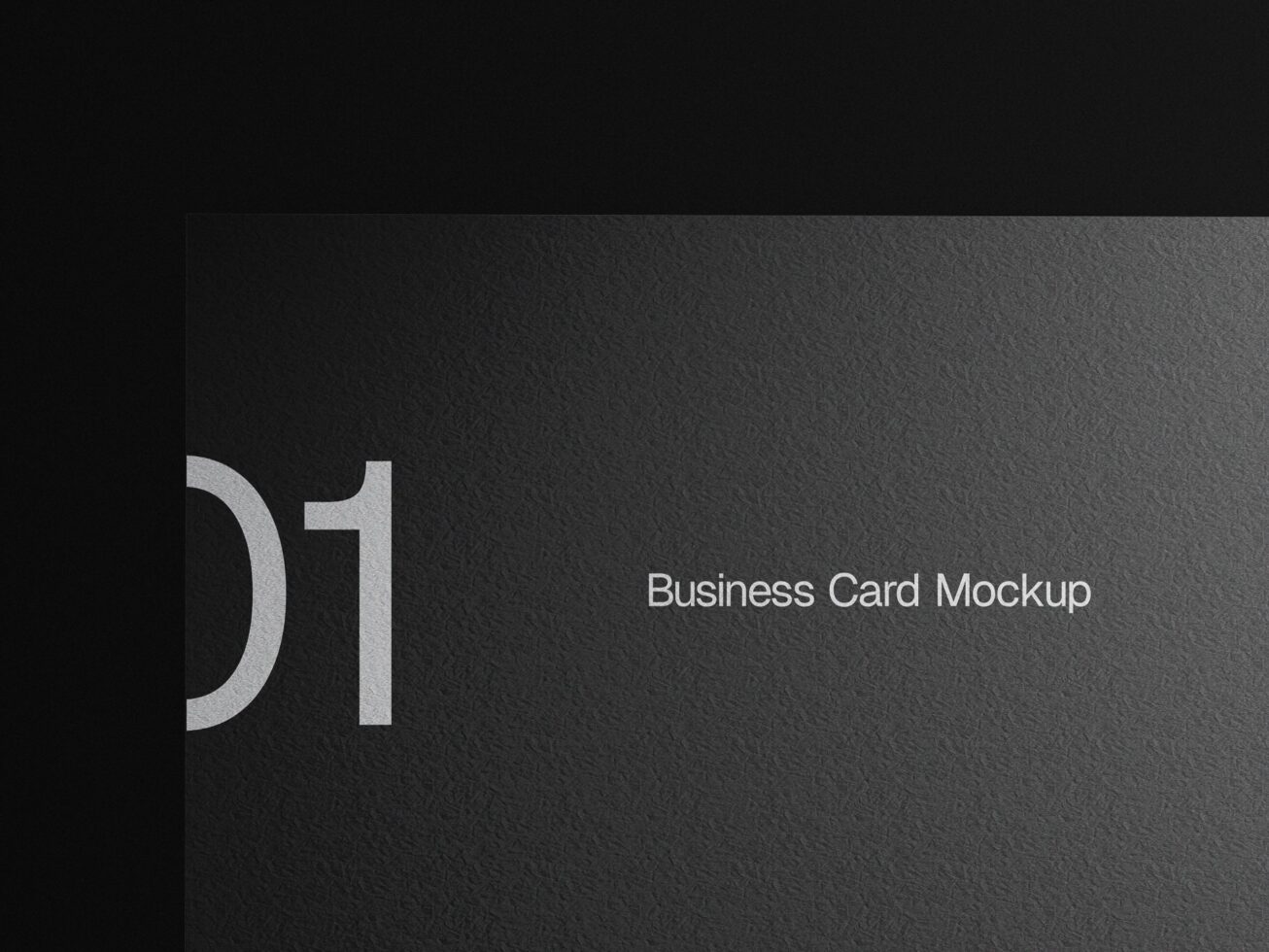 Minimalist business card mockup design with textured dark background featuring bold number and text. Perfect for branding presentations and graphic designers.