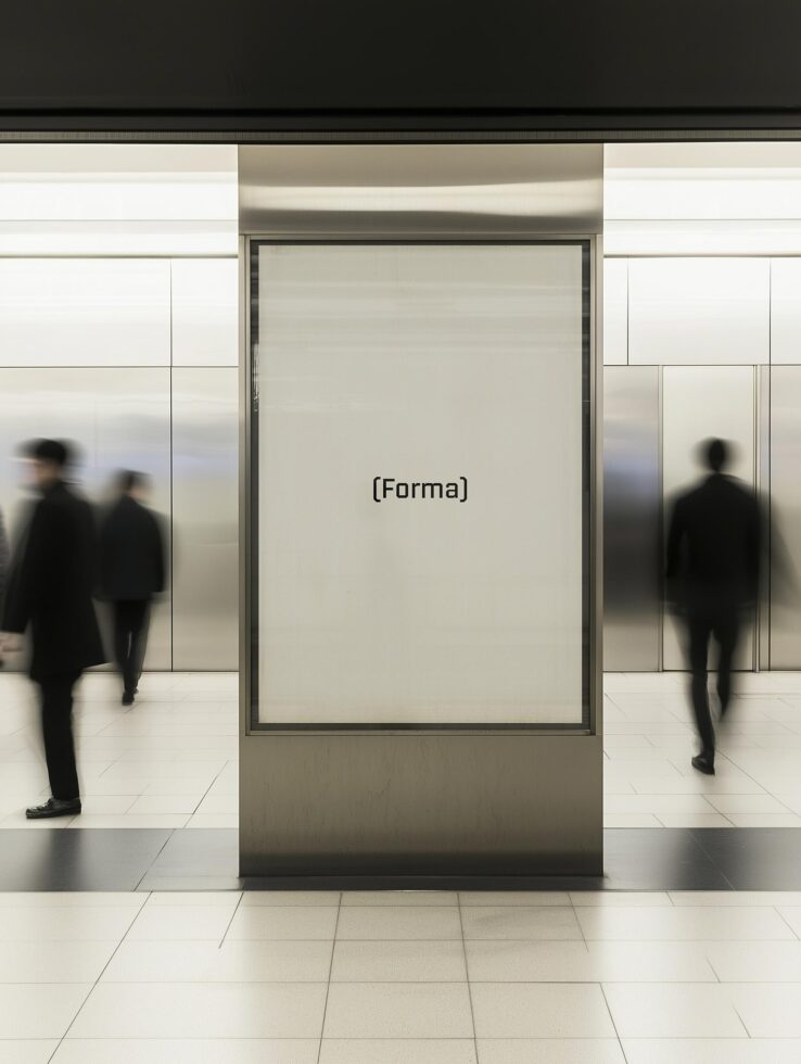 Urban mockup poster with the text Forma in a sleek modern setting. Ideal for showcasing graphic design and advertising templates to designers.