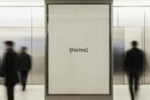 Mockup of a blank advertising panel in a modern subway station with blurred commuters walking by ideal for realistic billboard or signage presentations.