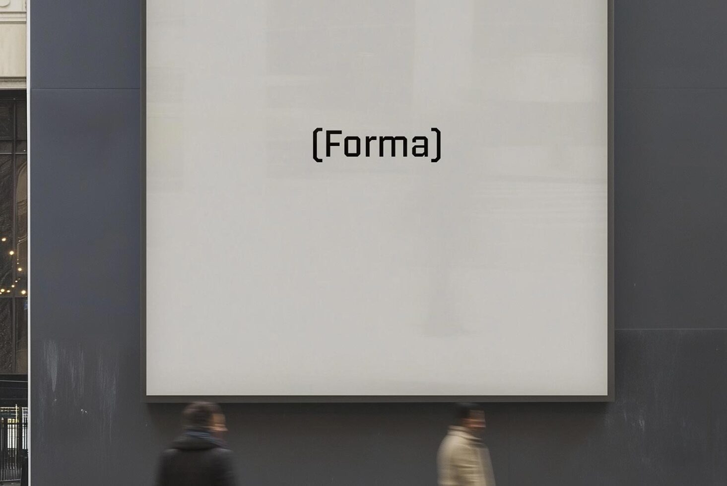 Street billboard mockup with Forma text on blank white background for graphic designers. Ideal for showcasing ads or branding in urban settings.