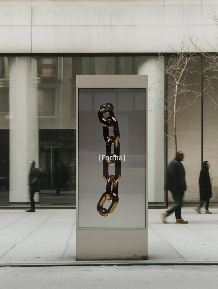 Urban street advertisement mockup featuring a modern metallic chain design. Ideal for graphic designers looking to showcase contemporary templates.