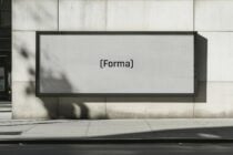 Outdoor billboard mockup on a concrete wall displaying Forma font. Ideal for showcasing branding designs and typography. Perfect for graphic designers.