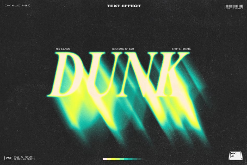 Dynamic neon text effect reading DUNK with a vibrant glow on a dark background ideal for designers seeking bold PSD typography graphics and digital assets.