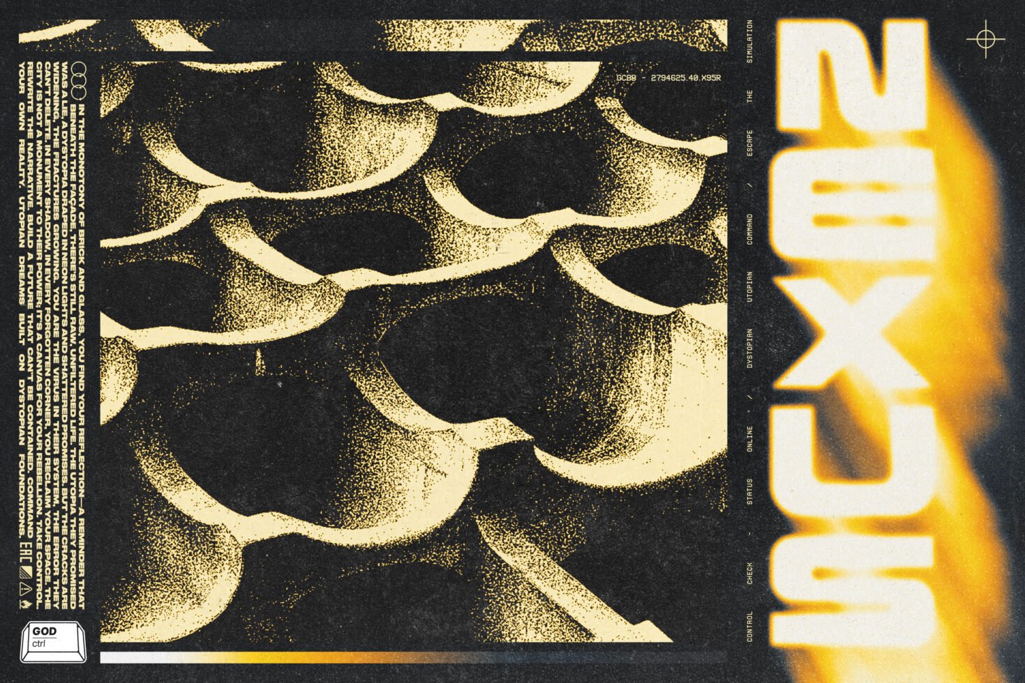 Retro abstract design with bold typography, halftone textures, and yellow-black color scheme. Ideal for graphic templates, posters, t-shirt designs.