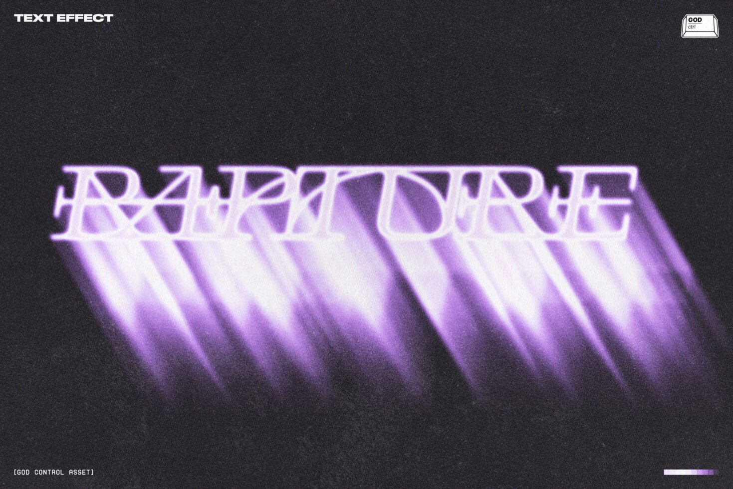 Retro neon text effect reading Rapture with glowing purple light streaks on dark background perfect for typography design digital graphics.