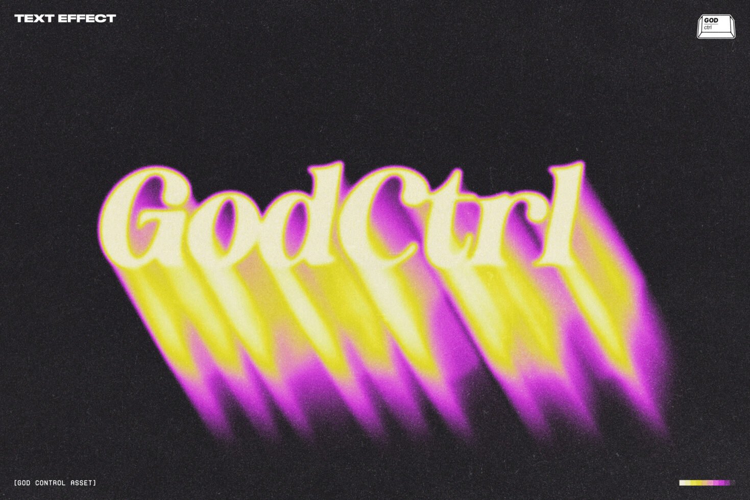 Vibrant text effect with neon yellow and purple gradient on black background. Ideal for graphic designers seeking unique typography. Eye-catching asset.