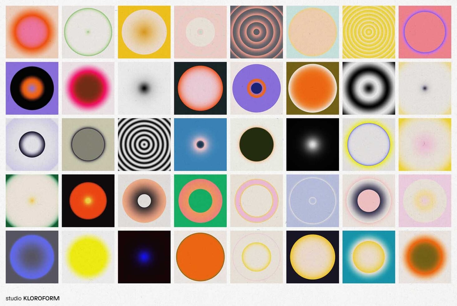 Colorful abstract gradient circles in a grid format. Perfect for graphic designers looking for vibrant, modern templates or backgrounds.