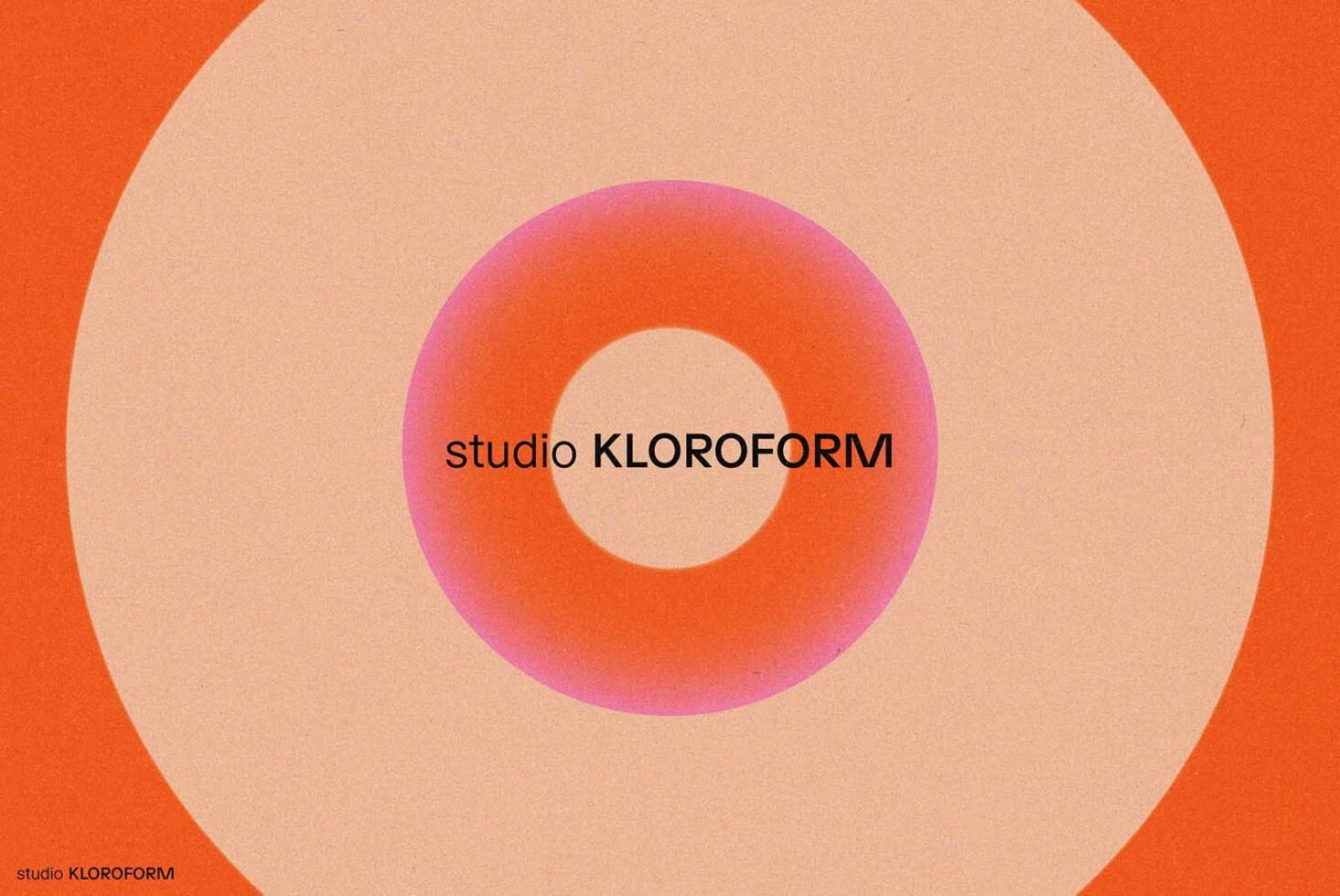 Abstract geometric design with concentric circles in orange and pink hues, featuring text studio KLOROFORM. Ideal for graphics or design templates.