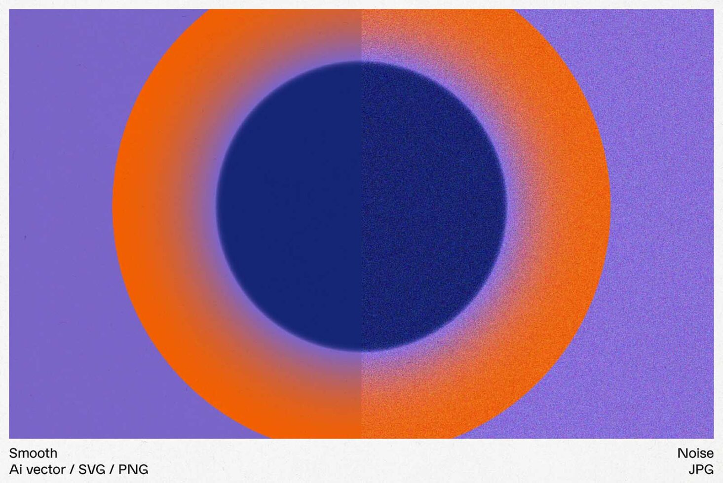 Abstract design with purple and orange gradient circle, textured noise effect. Suitable for graphics, templates. Available in AI, SVG, PNG formats.