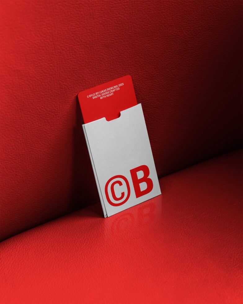 Red cigarette pack mockup with CB branding on red leather background