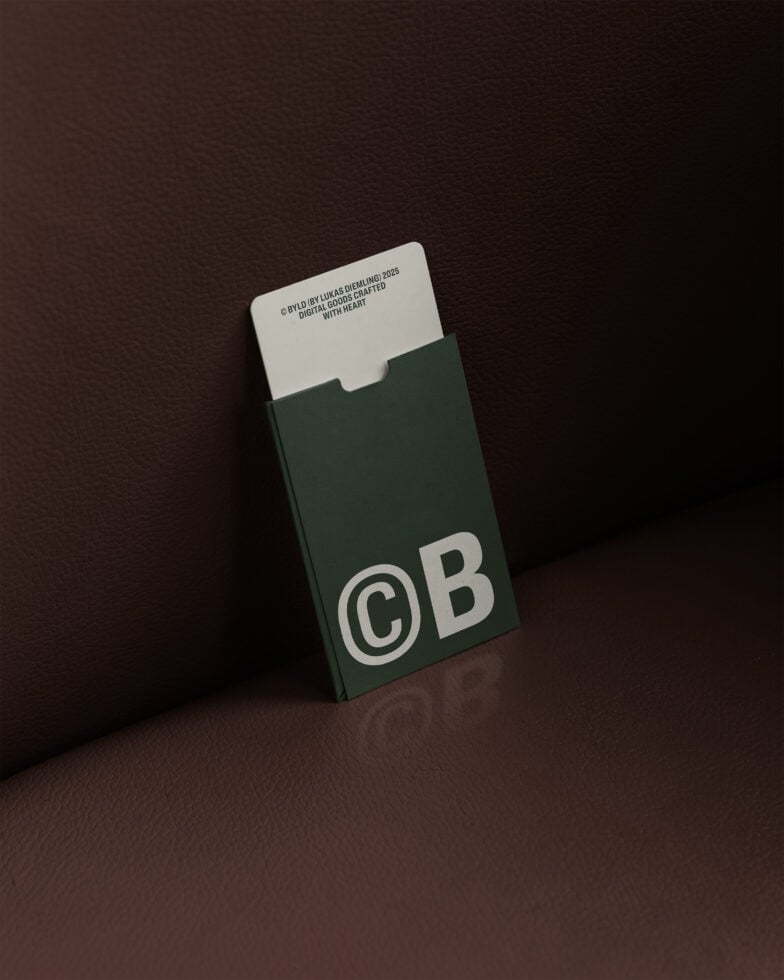Green cigarette pack mockup with CB branding on dark brown background