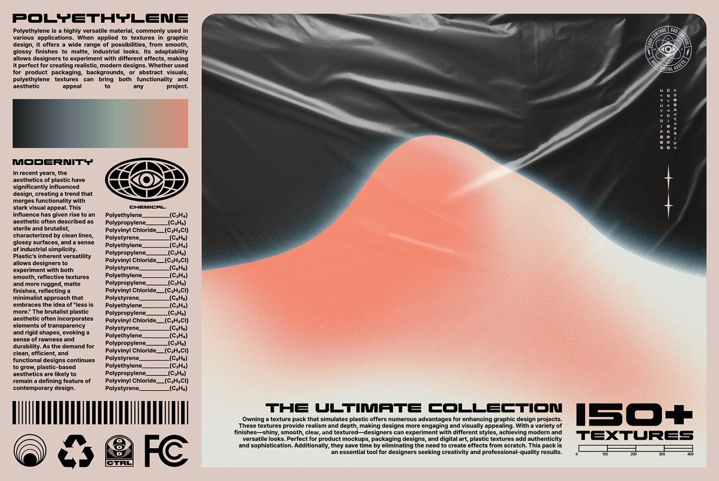 Abstract graphic design showcasing a polyethylene texture collection perfect for mockups and digital art. Includes text details and modern aesthetics.