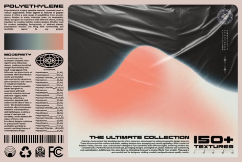 Abstract graphic design showcasing a polyethylene texture collection perfect for mockups and digital art. Includes text details and modern aesthetics.
