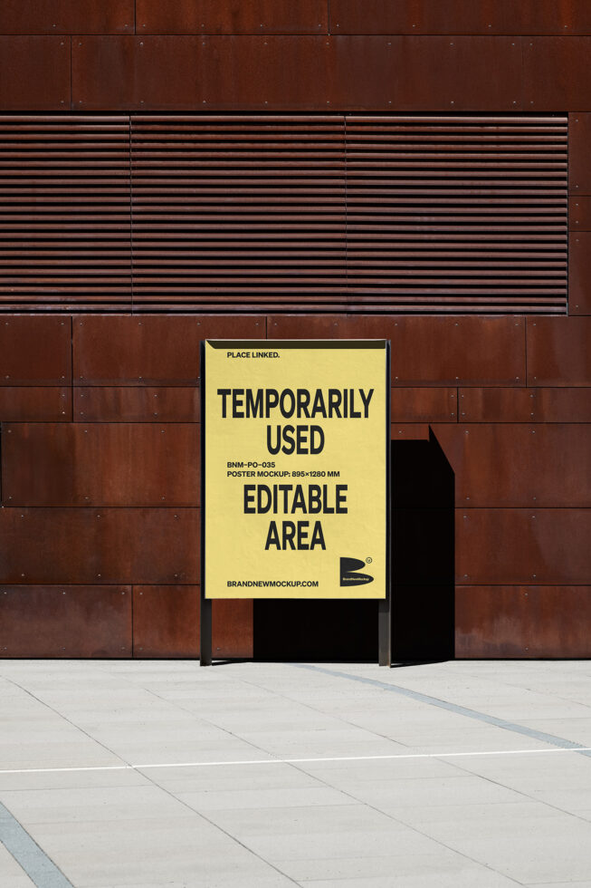 Urban poster mockup on a rusty wall perfect for graphic designers showcasing editable templates featuring a bright yellow temporary use design.