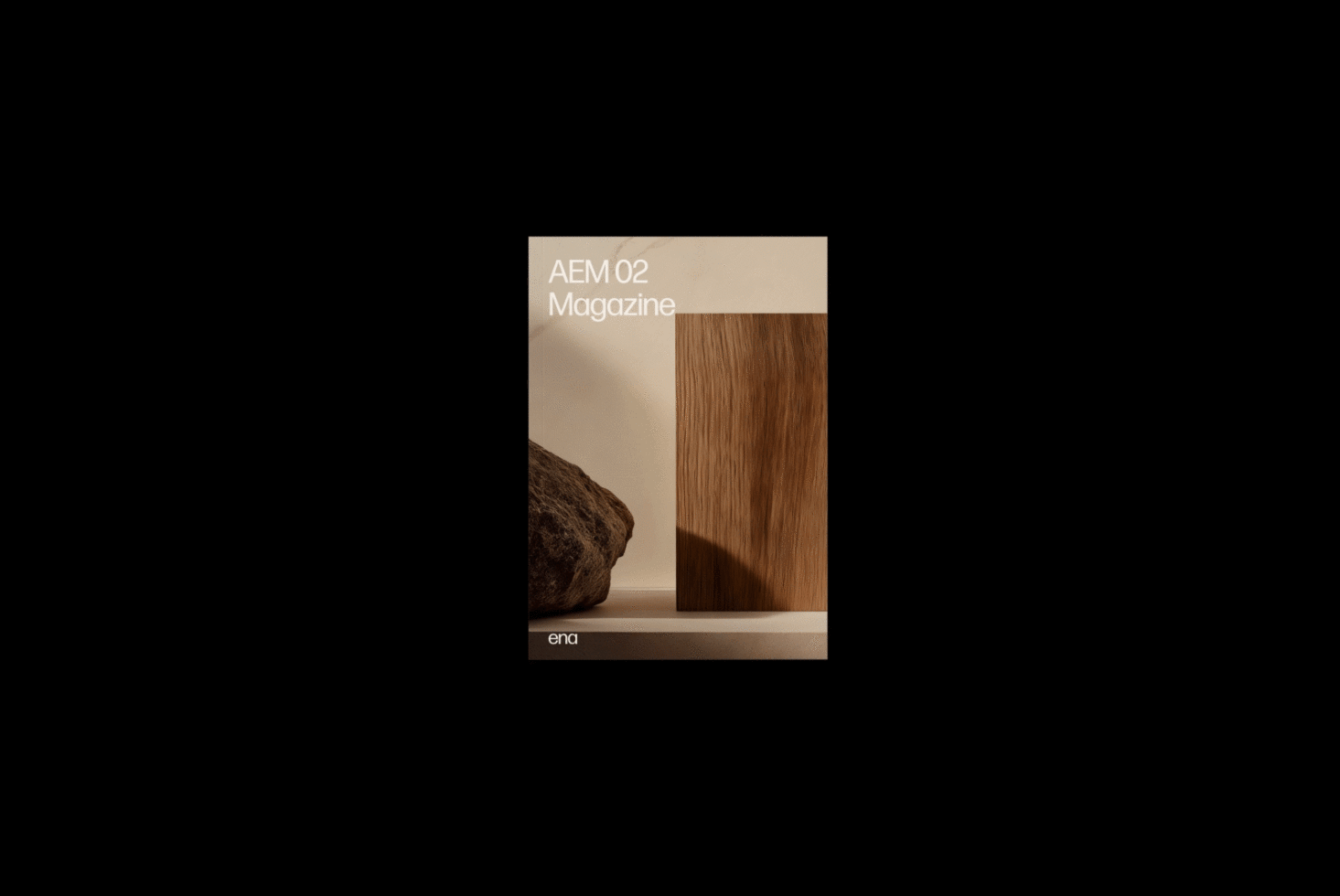 Minimalist magazine mockup with natural textures featuring wood and rock elements. Ideal for designers seeking aesthetic templates and graphic assets.