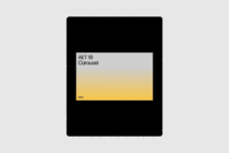 Minimalist font preview showcasing AET 18 Carousel with a yellow gradient on gray background. Ideal for designers seeking modern typography assets.