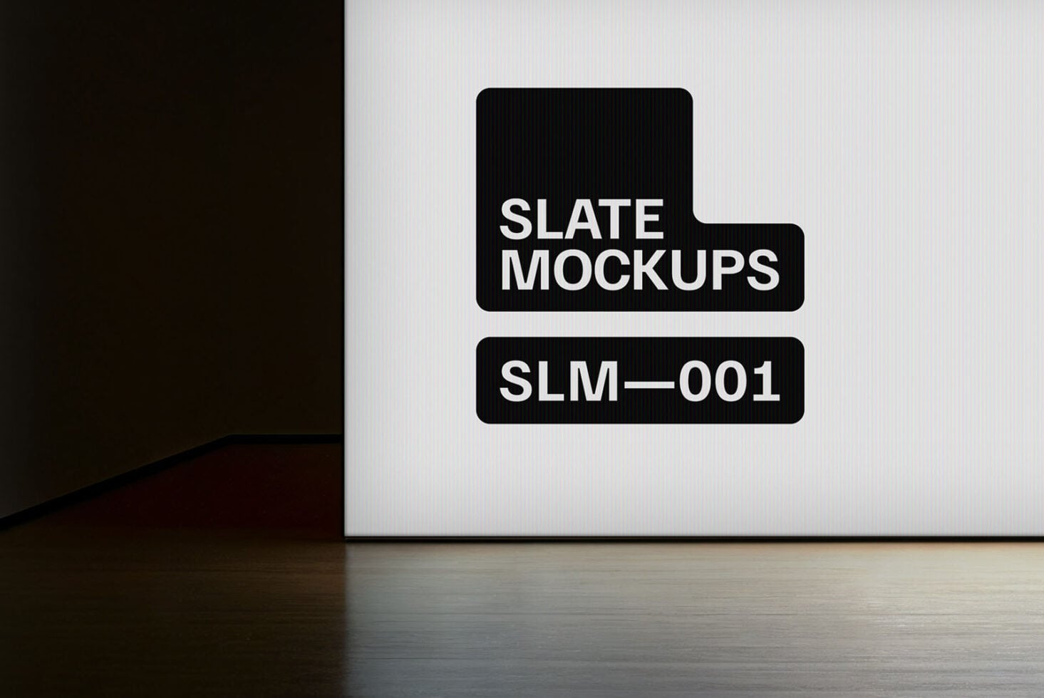 Modern gallery wall mockup with black stencil branding on white