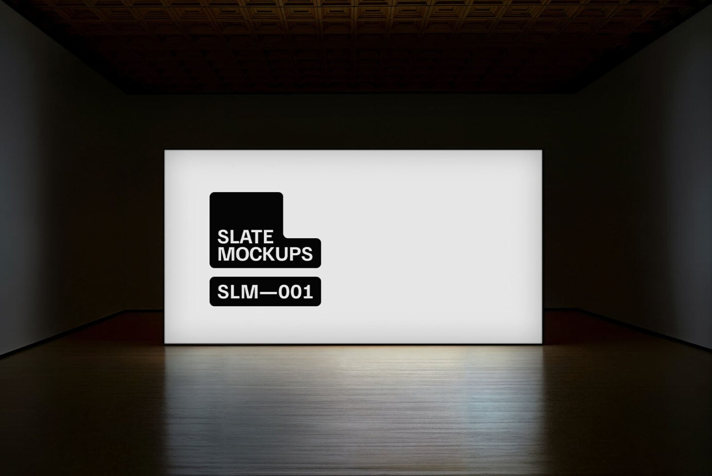 Bright white gallery screen showing black stencil logo design